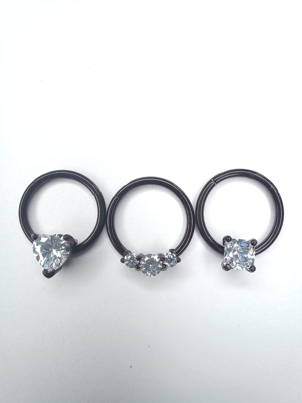 16g Black PVD Hinged Segment Ring Crystal - RRD Tattoo Supplies